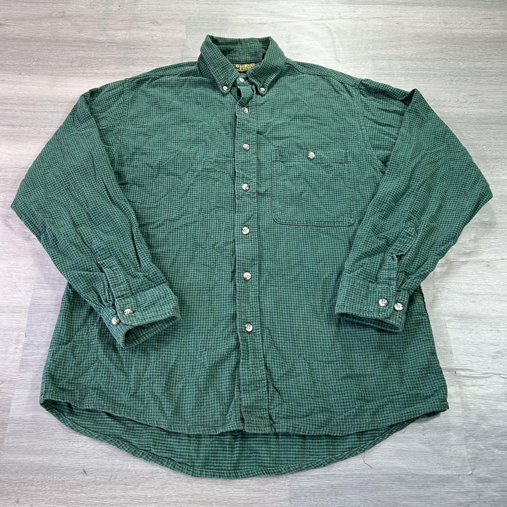 VINTAGE OshKosh B'gosh‎ Shirt Mens Large Green Check Flannel Button Down Casual